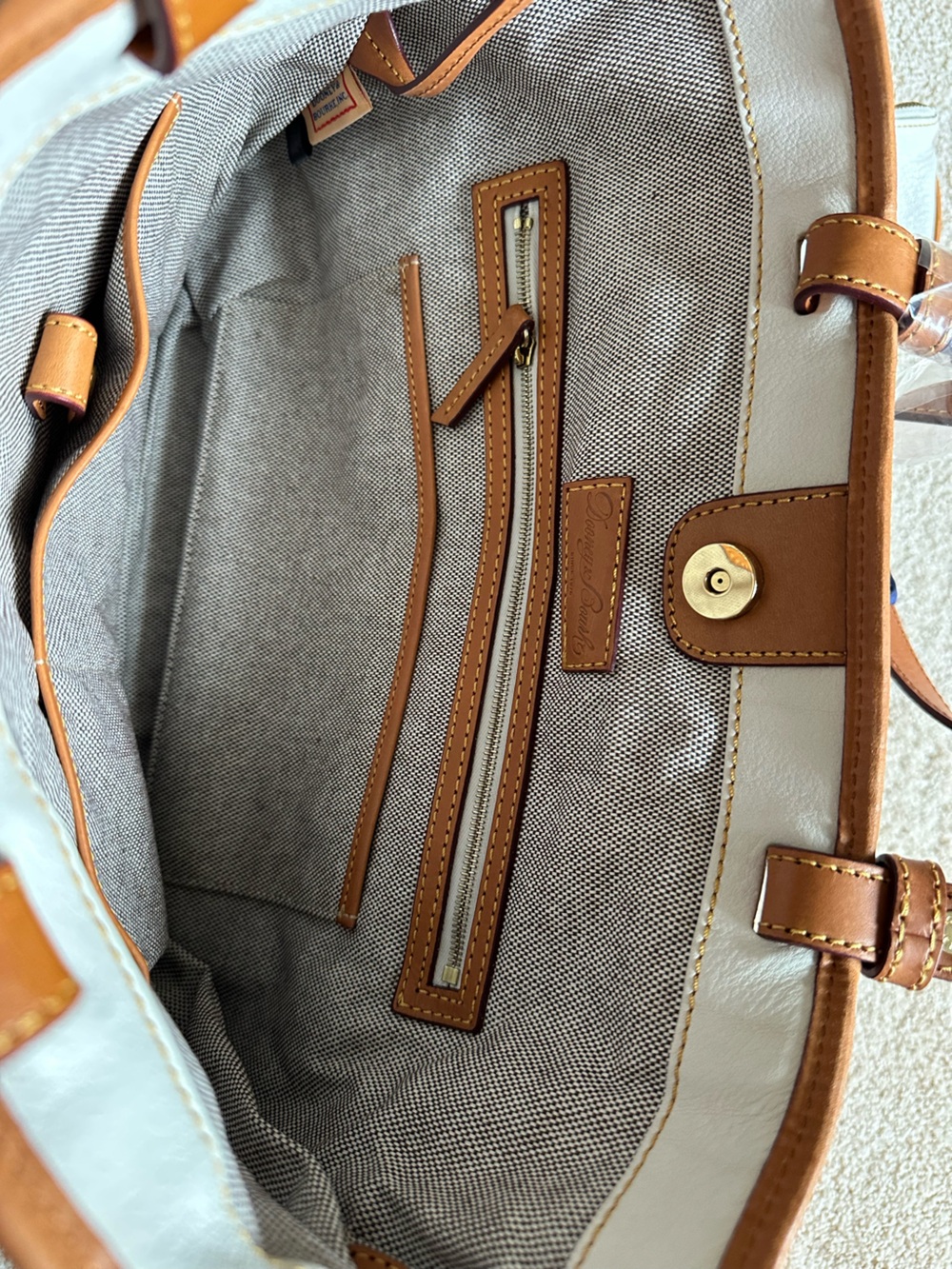 Dooney & Bourke White Pebble Leather Tote with Tan Trim - Picture 10 of 15